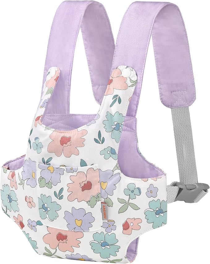 GAGAKU Baby Doll Carrier for Kids, Stuffed Animal Carrier Reborn Baby Carrier with Adjustable Straps, Baby Doll Accessories - Purple (Flowers)