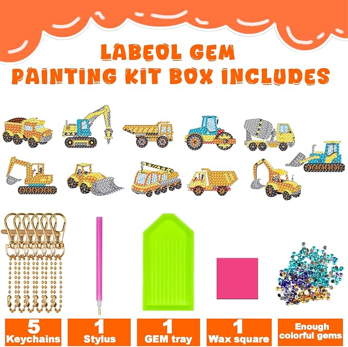 Labeol Arts and Crafts for Kids Ages 8-12 - Creat Your Own GEM Keychains-5D Diamond Art by Numbers GEM Art Kits for Kids Girls Toddler Crafts Age 6-7 6-8 10-12 (Dinosaur)