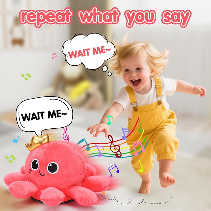 Tsomtto Baby Girl Toys, Musical Crawling & Walking Octopus Plush Light up Stuffed Animal Dancing Girl Gifts Music Sensory Infant Toy Learning Newborn Baby Girls First Birthday Gifts
