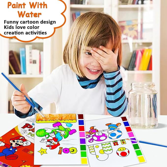 JZILU Watercolor Coloring Book for Kids, Paint with Water- Magic Paint Set Water Painting Book for Toddlers- Arts and Crafts Kit for Girls Boys Travel Activities -Stocking Stuffers for Kids