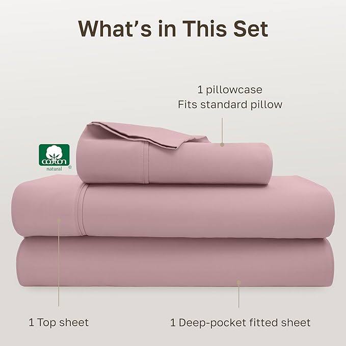 California Design Den Soft 100% Cotton Sheets Twin XL Size Set, 400 Thread Count Good Housekeeping Award Winner, Smooth Sateen Finish, Cozy and Durable Cotton Bedding Set - Mauve