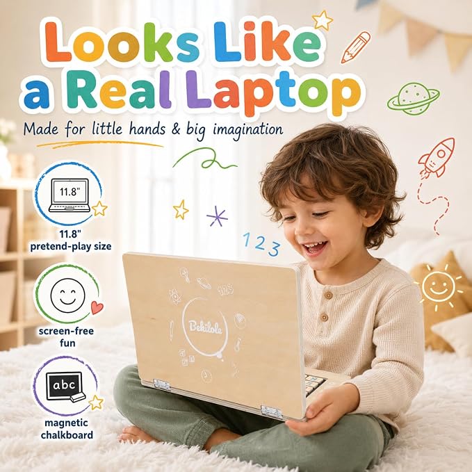 Montessori Toys 11.8" Laptop Preschool Learning Activities 3 Year Old Boy Gift, Pretend Play Toddlers Birthday Gift ,Learning and Educational Toys for 3 4 5 6 7 8 Year Old Kids