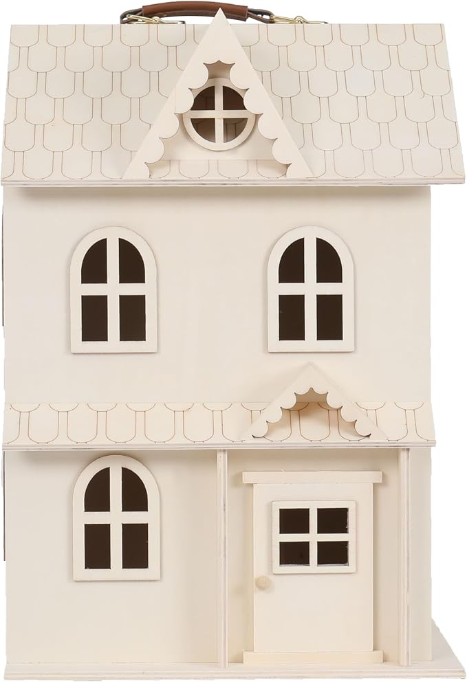 Make Market Dollhouse, Unfinished Two-Story Hinged Wood Craft Kit, Natural, 9" x 13", 1-Pack