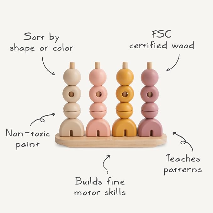 mushie Wooden Multi Shape Stacker | for Kids 3 Years+ | Preschool Educational & Toddler Montessori Toys (Sunrise)