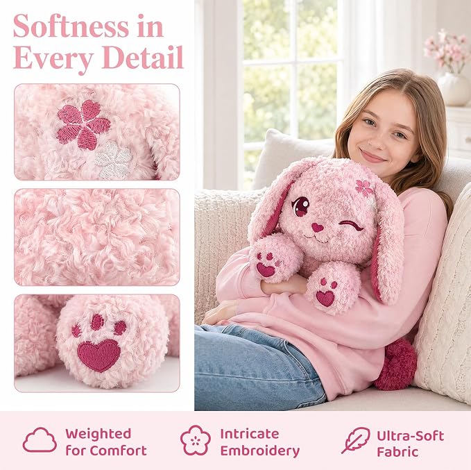 Weighted Stuffed Animal Dog, 18" Weighted Plush Dog 2.6 lbs, Cute Pink Puppy Plush Toy, Soft Kawaii Stuffed Animal for Kids Adults, Bedtime Cuddles & Gifts