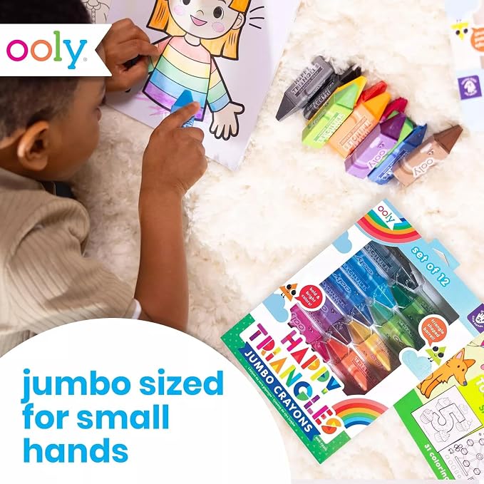 Ooly Jumbo Triangle Crayons for Toddlers Set of 12, Non-Toxic Triangle Shaped Easy to Hold Crayons for Toddler, No Rolling Crayon, Gifts for Kids