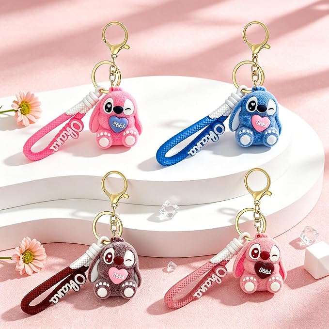 4Pcs Cute Cartoon Keychain Set, Collectible Anime Figure Keyring, Kawaii Pendant Accessory Fun Gift for Men Women