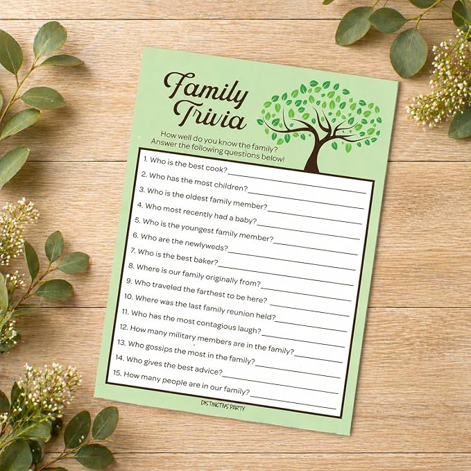 DISTINCTIVS Family Reunion Game Pack - Family Trivia, Most Likely to, Family Feud & Find the Family Member - 4 Game Set for 20 Guests