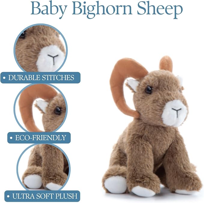 The Petting Zoo Bighorn Sheep Stuffed Animal Plushie, Gifts for Kids, Wild Onez Babiez Zoo Animals, Bighorn Sheep Plush Toy 6 inches