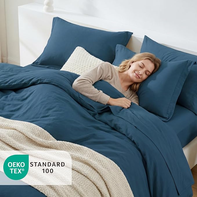 WRENSONGE Full Size Comforter Sets-7 Pieces Serenity Blue Bed in a Bag with Fitted Sheet, Flat Sheet, 2 Pillow Shams, 2 Pillowcases, Warm Bedding Sets for All Season