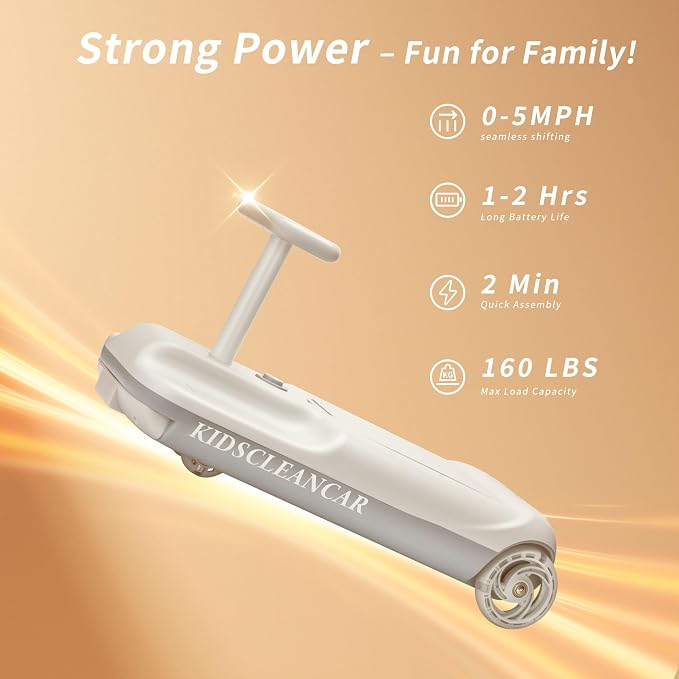 Kids Clean Car Ride-On Go Kart with Detachable Mop, Cleaning Fun 3-in-1 Electric Ride-On Toy for Kids Ages 3+, Parent-Controlled Speed Lock, Soft Start, Rechargeable 12V Battery, Indoor Outdoor, Gray
