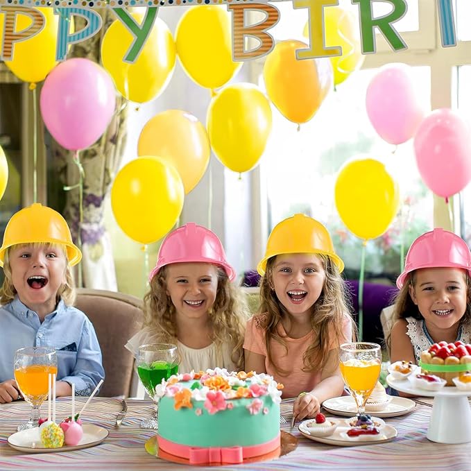 Haysandy Construction Hats Bulk Plastic Construction Party Hats Soft Worker Caps for Boys and Girls Toddler(Yellow and Pink,100 Pcs)