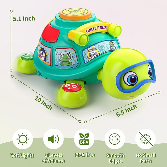 Musical Baby Toys 6-12 Months, Bilingual Educational Turtle Toys for Infants 5 6 7 8 9 10 Months, Crawling Tummy Time Toy with Light & Sound, Baby Boy Girl Gifts for 6 7 9 12 Months