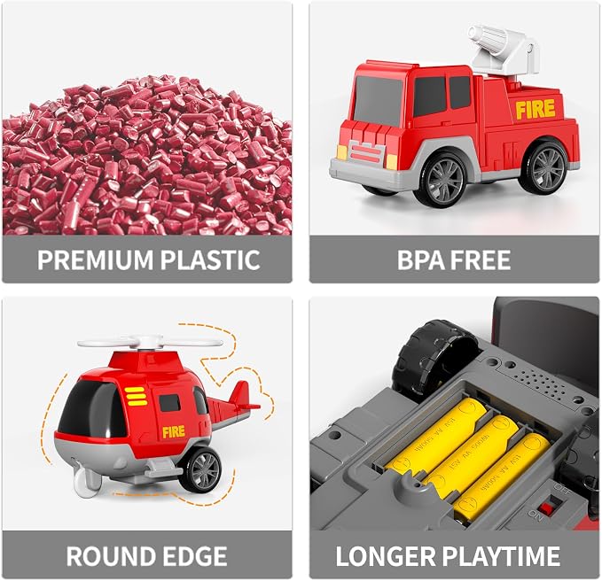 Bennol Fire Truck Toys for 1 2 3 4 5 Years Old Boys Toddlers, Cars Toys Gifts Fire Trucks with Ladder Fire Trucks & Helicopter, Toddler Car Toy Set for Kids Boys Girls