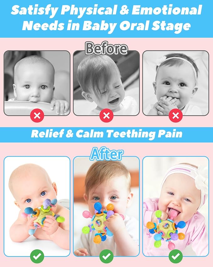 Baby Toys for 0-6 6-12 Months Ages 0-2, Tummy Time Montessori Toys for Babies 0 3 6 9 12 18 Months, Newborn Infant Sensory Toys, Baby Shower Gifts for Boys Girls -Yellow