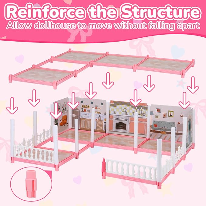 Pink Dollhouse Playset with Lights for Girls 6-12,Dream House with Garden, 3 Dolls 9 Rooms,Pet Dog and Furnitures,Indoor Playset Toys,Great Birthday Gift for Girls.