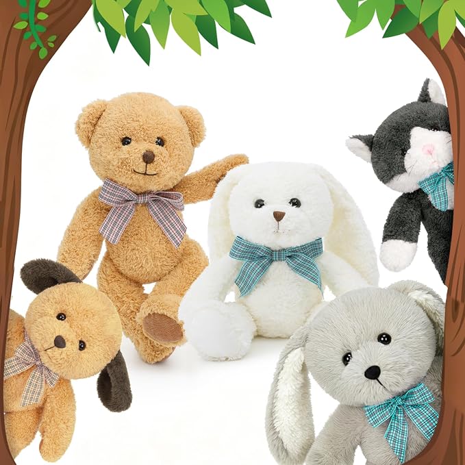 MaoGoLan 5Pcs Plush Animal Set, 13 Inch Stuffed Animals Bulk with Teddy Bear, Floppy Bunnies, Puppy and Kitty, Soft Plushies Bundle for Kids Girls Teens, Birthday Christmas Party Favors Room Decor