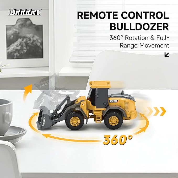 BRRRRT 1/64 RC Bulldozer Toy,Full Proportion RC Construction Vehicles Supports Pushing-Lifting-Moving,Type-C Direct Charging Alloy Remote Control Bulldozer,Birthday Gifts for Boys and Girls Age 3+