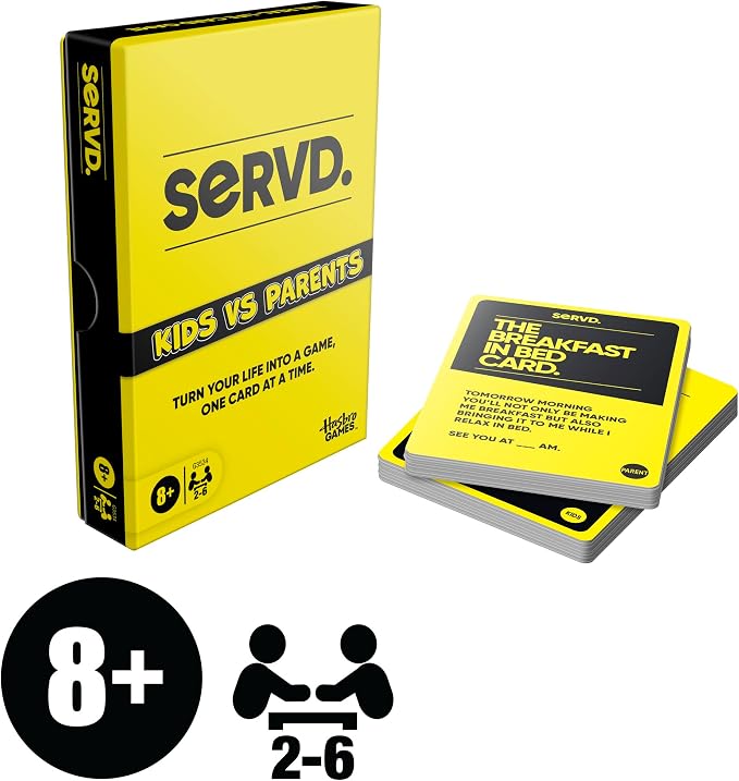 Hasbro SERVD Kids vs Parents Edition Game – Hilarious Real-Life Family Card Game for Kids, Teens, Adults – Fun Challenges – 2-6 Players – Ages 8+
