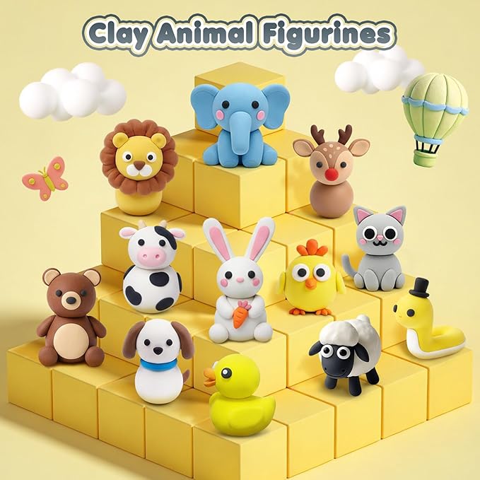 Air Dry Clay Kit for Kids, Animal Modeling Clay, DIY Model Magic with Sculpting Tools and Tutorial Cards