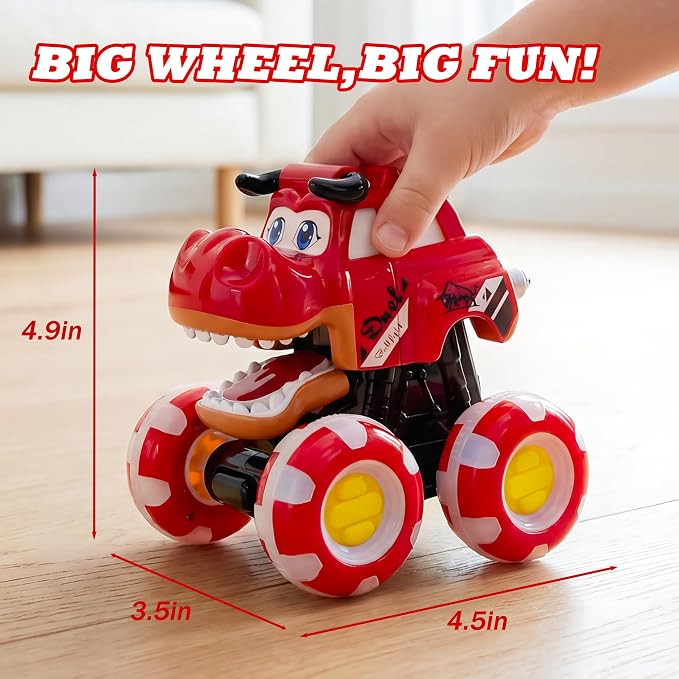 Monster Truck Toy for Kids Toddlers 1-3, Light up Wheels Dinosaur Car Toys, Baby Toy - Press and Go Dinosaur Trucks,Pull Back Vehicle Set for 2 3 4 Year Old Boy Birthday (3 Packs)