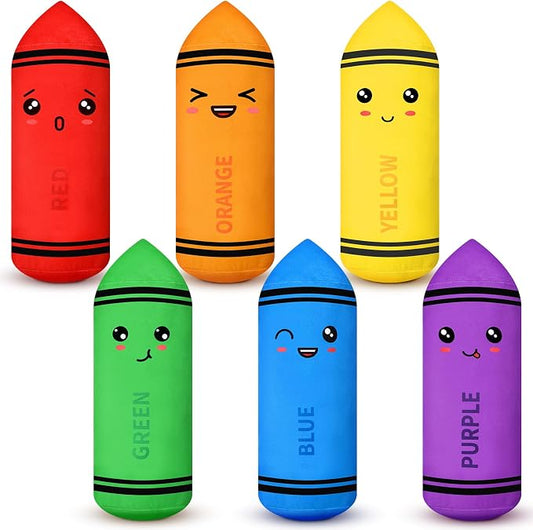 Soulchen 6 Colors Crayon Plush Toy for Kids Classroom 11.8 Inches Crayon Decoration Back to School Pillow Toddler Preschool Reading Room Decor