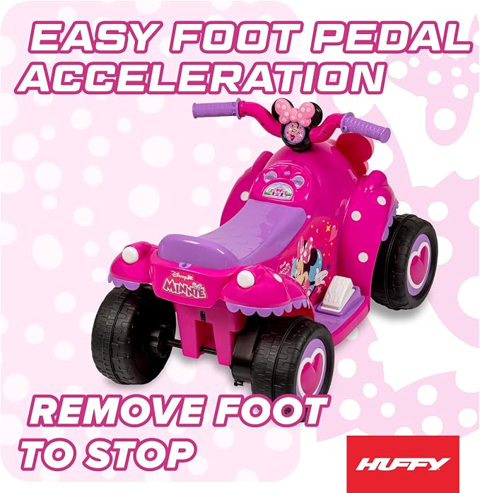 Huffy Disney Minnie Mouse 6V Quad Ride-On, Ages 1.5–3, Easy Push-Button Drive, Stable 4-Wheel Design, Toddler-Friendly Speed