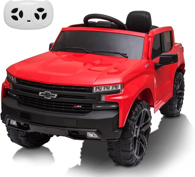 Kids Ride on Car with Remote Control, 12V Powered Wheels Licensed Chevrolet Silverado GMC Ride On Toddler Electric Vehicles for 3-8 Years, MP3,FM, Spring Suspension, LED Light,Red
