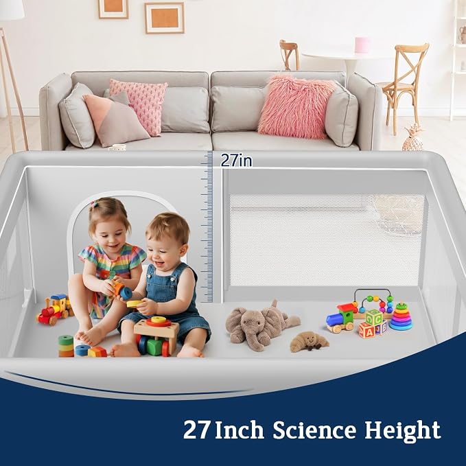 Baby Playpen 74x50 Inch, Playpen for Babies and Toddlers, Play Pen Indoor & Outdoor Active Center, Sturdy Safety Playard with Anti Slip Suction Cups, Skin-Friendly Fabric, Large Space Baby Fence