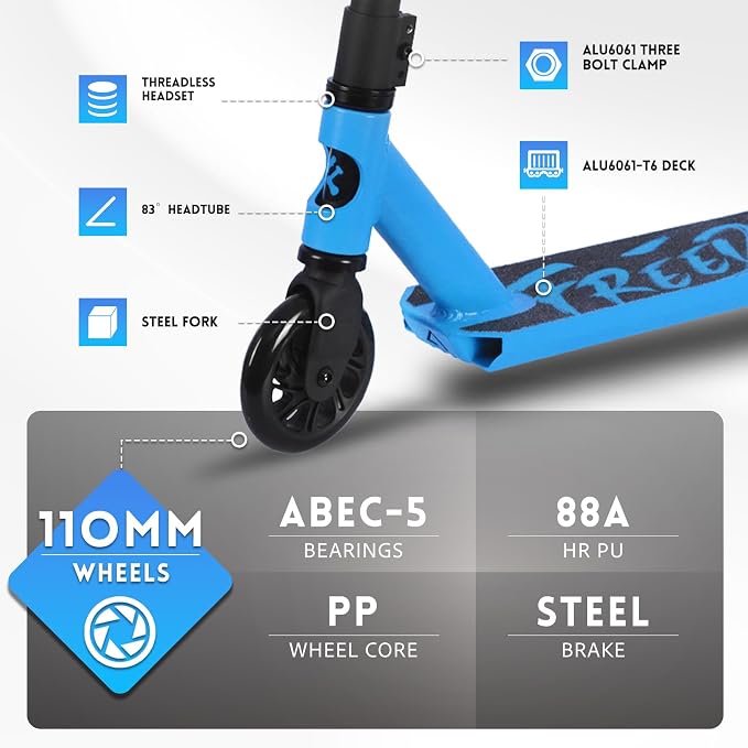 FREEDARE Pro Stunt Scooter, Trick Scooter for Kids, Teens, Boys and Girls, 8 Years Old Above Freestyle Street Scooter for Intermediate and Beginner Skate Park