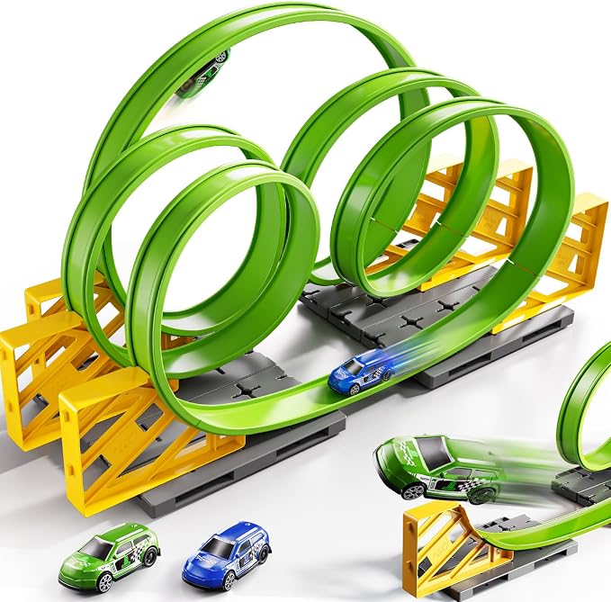 Race Track Car Set for Kids Ages 3-5 4-8, Toy Car Track Set for Boys 3+ with 5 Rotating Track, Race Car Track with 2 Small Cars, Boys Toy, Gifts Toys for Boys Girls 3 4 5 6 7 8