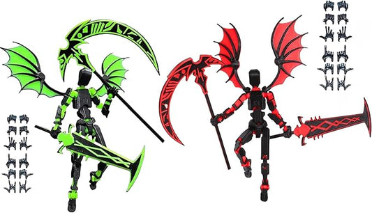 SENROELECTRONAGE Titan 13 Action Figures,(2Pack) Assembly Completed Dummy 13 Action Figures, Lucky T13 Action Figure, T13 Action Figure 3D Printed Multi-Jointed Movable, Green and Red Sickle
