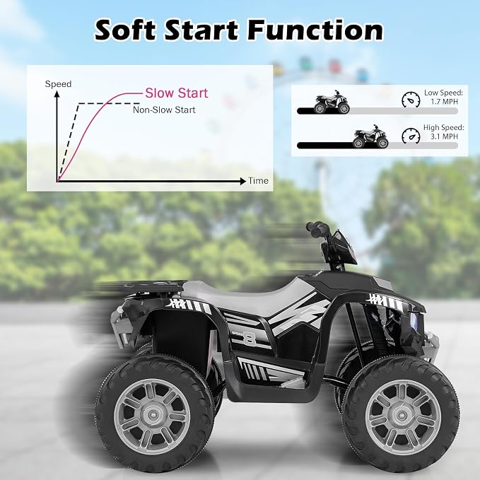 Costzon Kids ATV, 24V Four Wheeler Quad Ride on Car w/Forward/Backward, 2 Speeds, Wireless Connection, Music, Radio, LED Lights, Electric Vehicle Toddler 4 Wheeler for Kids, Boys & Girls 3-8 (Black)