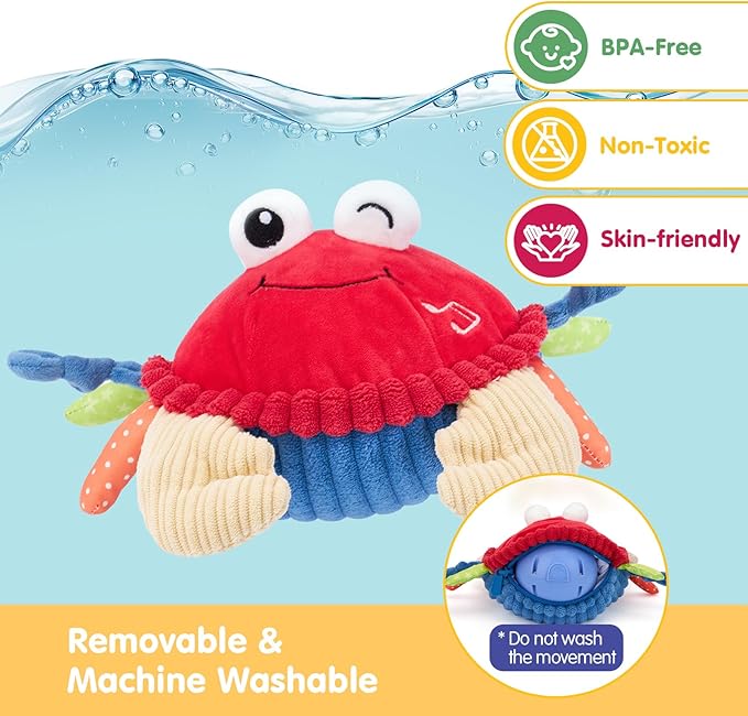 hahaland Baby Toys 6-12 Months, Musical Bouncing Crab Plush Toy with 48 Songs & Recording Function, Dancing Moving Jumping Baby Toy for Tummy Time, USB Rechargeable Crab Toy for Babies 6+ Months