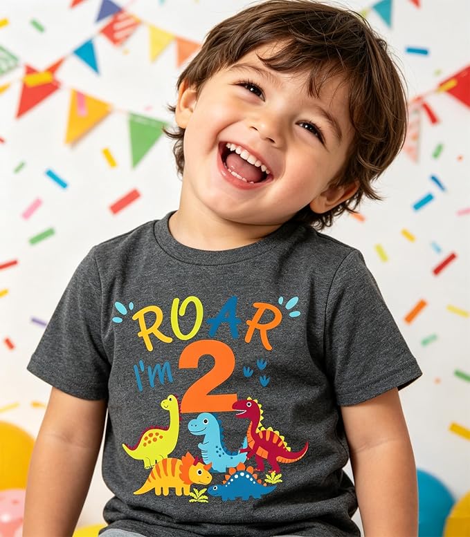 Lovekider 2-5 Years Birthday Boy Shirt Construction Party T-Shirts Excavator Cotton Short Sleeve Tee Dark Grey