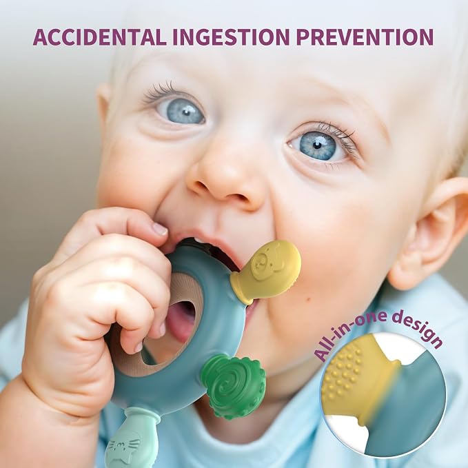 akolik Teething Toys for Babies, Baby Teethers Toy Teething Ring Silicone, Grasping Teething Toy, BPA Free Teething Newborn Accessories for Baby 0 3 6 9 12 18 Months (Blue B)