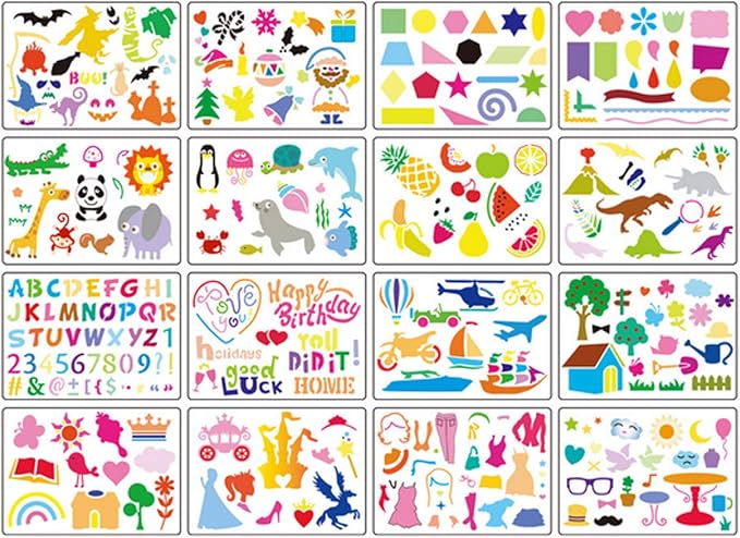 DIYASY 20 Pcs Drawing Stencils Set for Kids,Large Plastic Stencil Kit 300+ Patterns Drawing Templates for Girls & Boys Gift