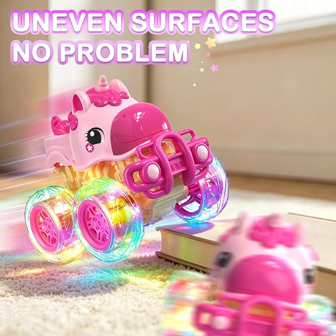 Girl Monster Truck for Toddlers 2-4: Princess Car, Girl Cars, Pink Monster Trucks for 1 Year Girls,Pull Back Cars for Toddlers 1-3,Unicorn Christmas Birthday Best Gift,Light Up for Kids