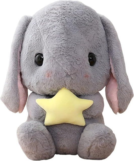 HOUPU Soft Toy - Sitting Lop Eared Rabbit, Easter White Rabbit Stuffed Bunny Animal with Carrot Soft Lovely Realistic Long-Eared Standing Pink Plush Toys (Gray-Star,16.9in/43cm)