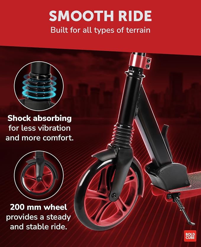 BOLDCUBE Big 2 Wheeler | Scooter for Kids & Teens Ages 7+ Years | Play & Commute | Front Suspension Fit with 200MM Wheels | Height Adjustable 86 to 111 cm