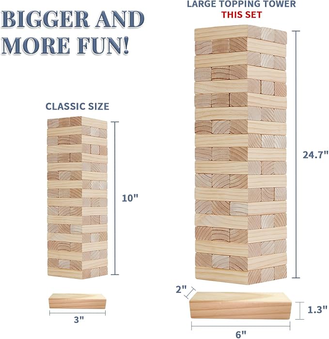 Megwoz Giant Tumble Tower Games for Kids and Adults 57 Blocks New Zealand Pine Wooden Blocks Stacking to Over 4.2FT Family Game for Indoors Outdoors Yard Games for Family