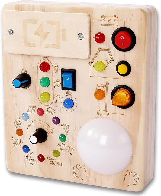 Montessori Busy Board for 1-4 Year Old, Slap-Activated LED Light Sensory Switch Board, Educational Fine Motor Skills Learning Toy