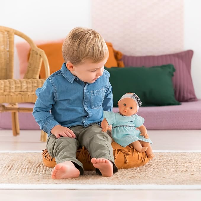 Corolle Bébé Calin Maud - 12" Soft Girl Baby Doll with Vanilla Scent, Blue Outfit & Sleeping Eyes for Girls Ages 18 Months+, Cute Reborn Realistic Baby Dolls for 2 Year Old Girls