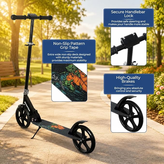 Nattork Scooter for Kids 6+, Teens & Adults - Max Load 220LB, Foldable, Lightweight, Adjustable Height, 8-Inch Wheels Kick Scooter for Boys Girls