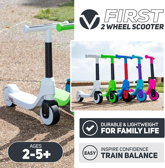 Vital First 2 Wheel Toddler Scooter | Beginner Balance Training Kids Toys for Ages 2-5 | Durable Lightweight Design & Fixed Height Kids Scooter | Wide Wheels and Foot Brake