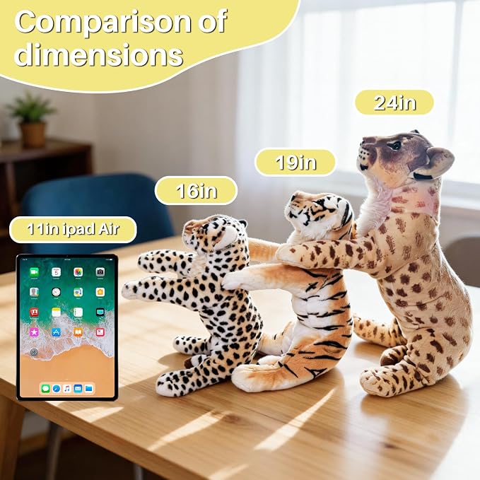 Cheetah Stuffed Animal 16" Leopard Stuffed Animal Cheetah Plush Toy Cute Pillow Giant Realistic Jaguar Plush Stuffy Birthday Gifts for Kids Girls Boys