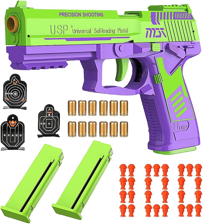 Dreamplay Shell Ejecting Toy Gun, Automatic Pull Back Action Shooting Games Education Model Toy for Kids Gifts