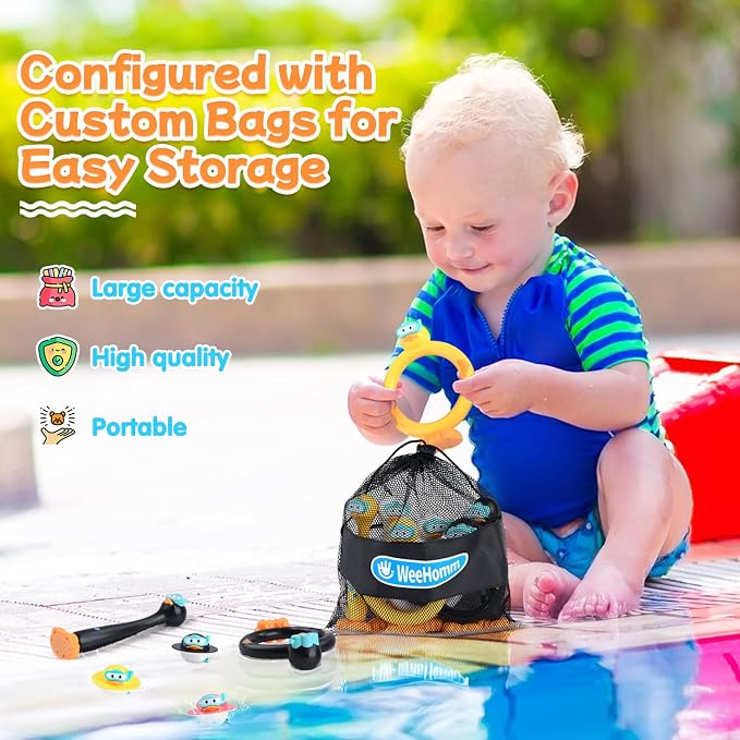 WeeHomm Pool Diving Toys for Kids, 9 PCS Swimming Pool Diving Rings, Summer Duck Dive Sticks with Duck Float Toys for Kids 4-8 8-12, Fun Outdoor Underwater Pool Games for Teens