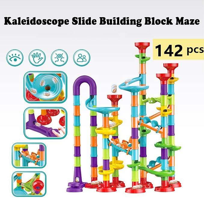 142 PCS Marble Toy Premium Set,STEM Educational Building Block Toy,Marble Track Race Set with 30 Glass Marbles for Boys & Girls,Construction Building Blocks Toys for Kids