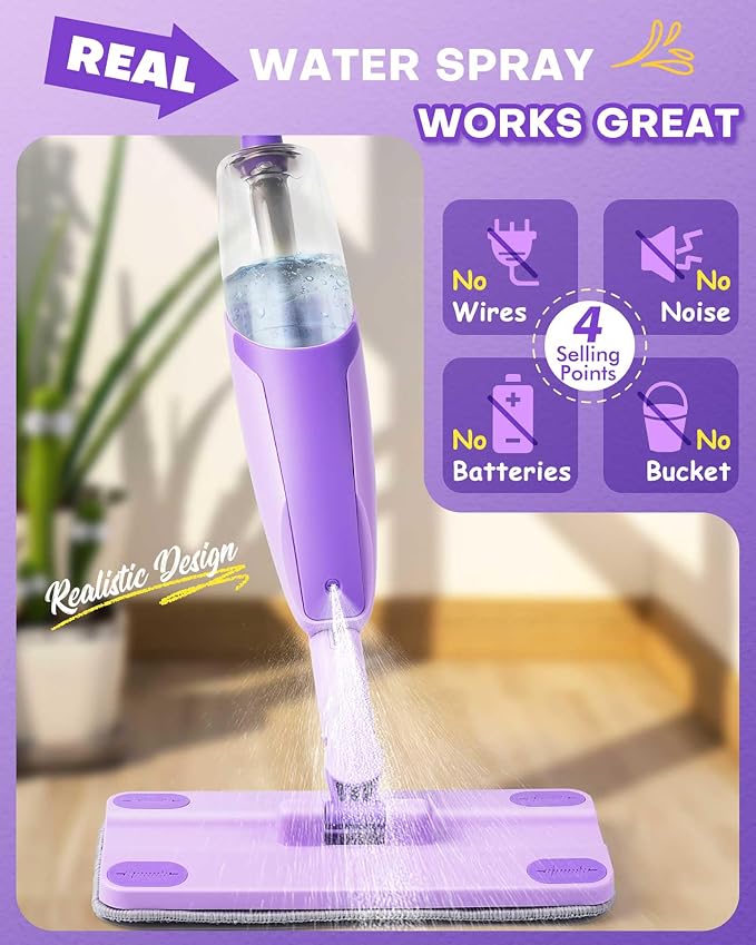 Purple Mini Spray Mop for Toddler-Montessori Cleaning Toy that Real Spray Water,Pretend Playhouse Essentials for Girls Ages 3-8,Toddler Educational Housekeeping Set